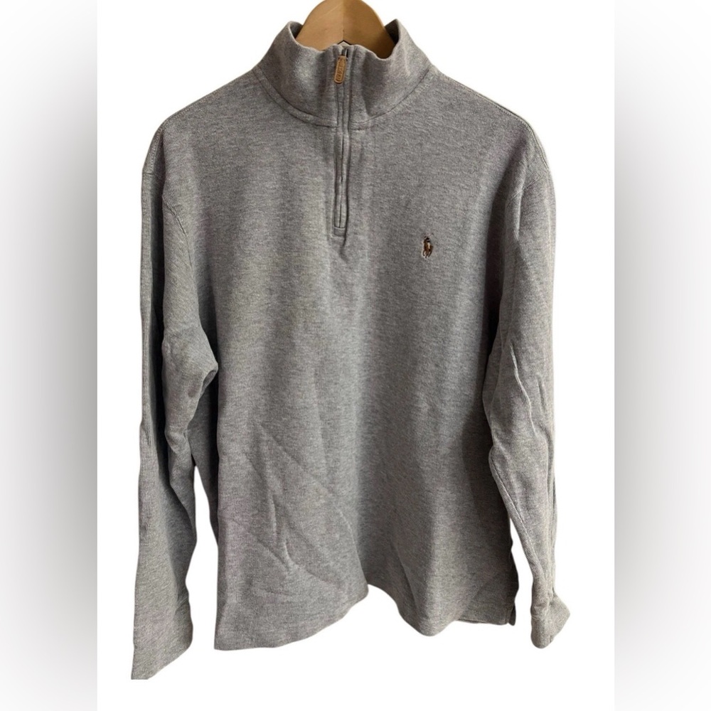 POLO RALPH LAUREN Men's L Classic Estate-Rib Quarter-Zip Gray Pullover Sweater